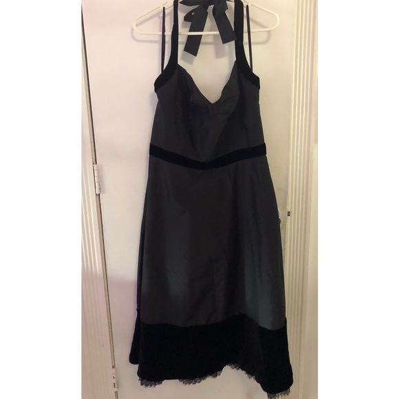 BCBG Maxazria size 12 halter black dress with velvet accents - Picture 2 of 7